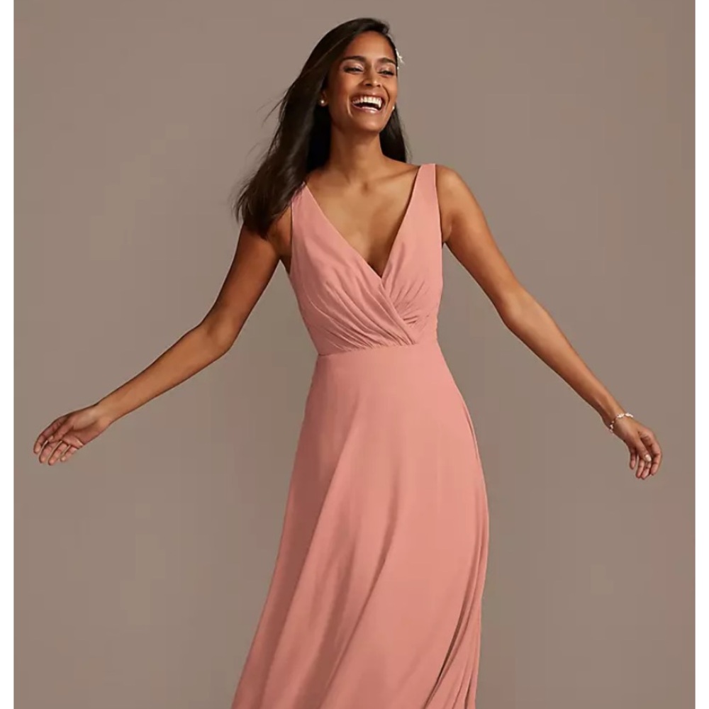 David's Bridal Pink Sleeveless Wrap Gown